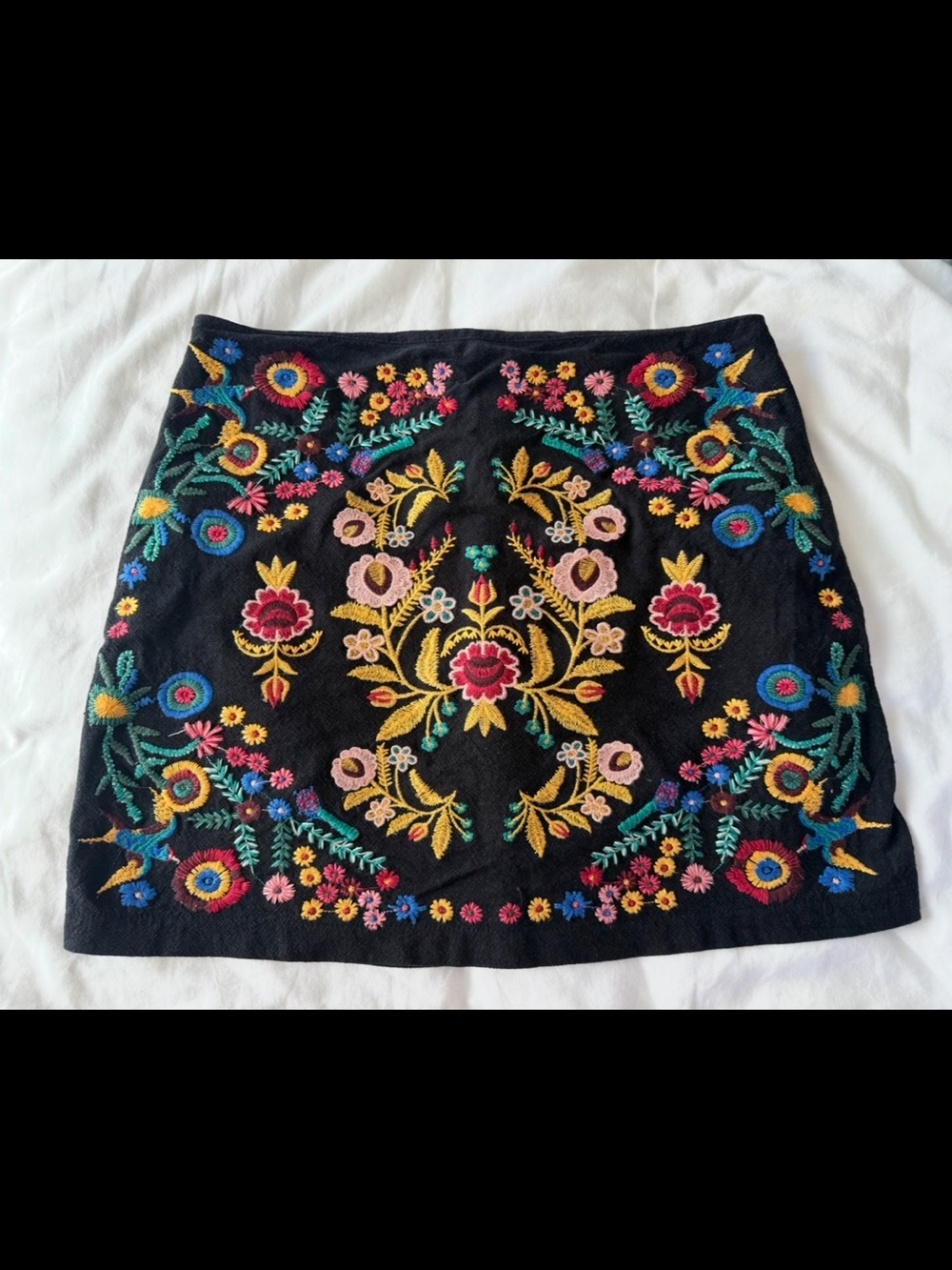 Umgee Black Mini Skirt with Multicolor Floral Embroidery
